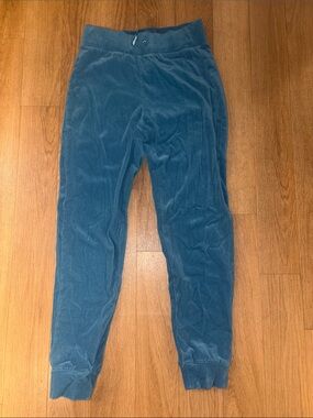Women's Velour Organic Cotton Pants in Teal Blue